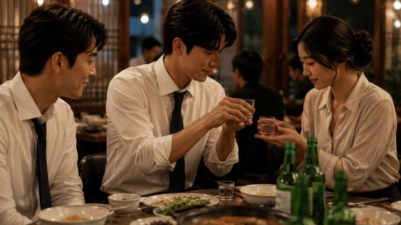 Por que os coreanos bebem virando o rosto? Entenda o costume visto nos doramas 1 As duas maos tambem fazem parte da etiqueta
